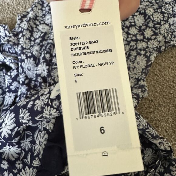 New! Vineyard Vines Halter Tie-Waist Maxi Dress Ivy Floral 30942 Size 6 Blue - Picture 8 of 12